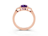 Rose gold Cushion Cut Amethyst Halo Ring with Tapered Band and Four-Prong Setting_3