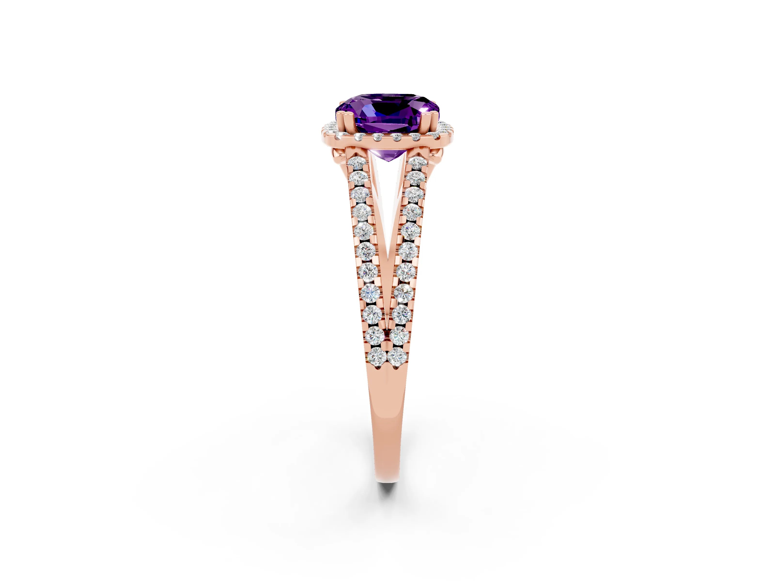 Rose gold Cushion Cut Amethyst Halo Split Shank Engagement Ring_14