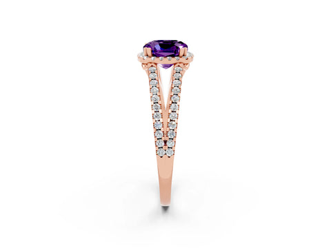 Rose gold Cushion Cut Amethyst Halo Split Shank Engagement Ring_14