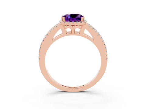 Rose gold Cushion Cut Amethyst Halo Split Shank Engagement Ring_15