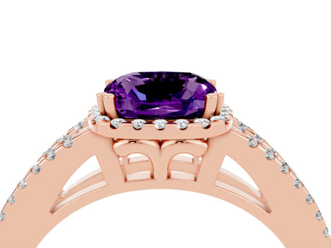 Rose gold Cushion Cut Amethyst Halo Split Shank Engagement Ring_16