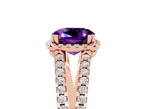 Rose gold Cushion Cut Amethyst Halo Split Shank Engagement Ring_17