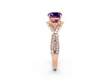 Rose gold Cushion Cut Amethyst  Halo Twist Band Solitaire Prong Setting Ring_26