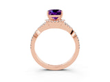 Rose gold Cushion Cut Amethyst  Halo Twist Band Solitaire Prong Setting Ring_27