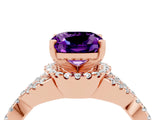Rose gold Cushion Cut Amethyst  Halo Twist Band Solitaire Prong Setting Ring_28