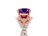 Rose gold Cushion Cut Amethyst  Halo Twist Band Solitaire Prong Setting Ring_29