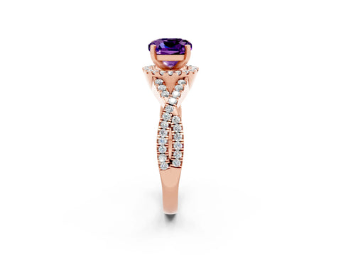 Rose gold Cushion Cut Amethyst Halo Twist Band Solitaire Prong Setting Ring_2