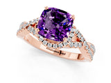 Rose gold Cushion Cut Amethyst  Halo Twist Band Solitaire Prong Setting Ring_43