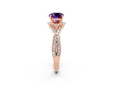 Rose gold Cushion Cut Amethyst  Halo Twist Band Solitaire Prong Setting Ring_44