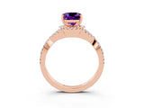 Rose gold Cushion Cut Amethyst  Halo Twist Band Solitaire Prong Setting Ring_45