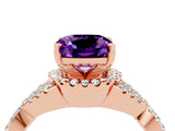 Rose gold Cushion Cut Amethyst  Halo Twist Band Solitaire Prong Setting Ring_46