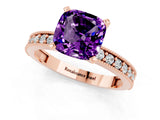 Rose gold Cushion Cut Amethyst Milgrain Pavé Engagement Ring with Four-Prong Setting_13