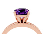 Rose gold Cushion Cut Amethyst Milgrain Pavé Engagement Ring with Four-Prong Setting_16