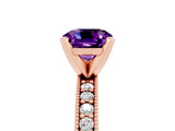 Rose gold Cushion Cut Amethyst Milgrain Pavé Engagement Ring with Four-Prong Setting_17