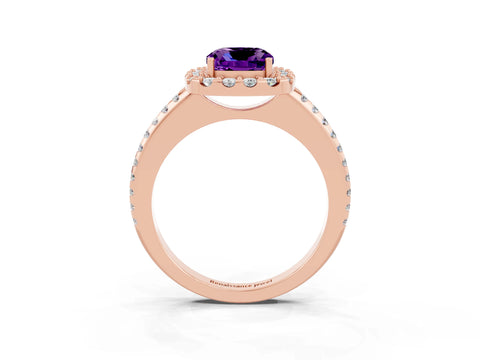 Rose gold Cushion Cut Amethyst Pavé Halo Ring with Four-Prong Setting_15