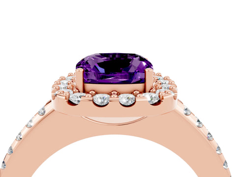 Rose gold Cushion Cut Amethyst Pavé Halo Ring with Four-Prong Setting_16