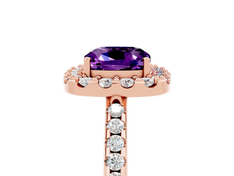 Rose gold Cushion Cut Amethyst Pavé Halo Ring with Four-Prong Setting_17
