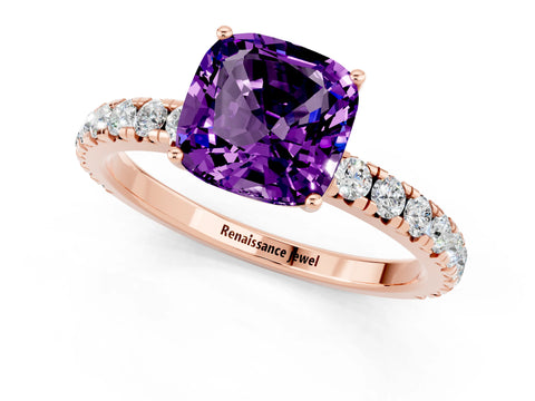 Rose gold Cushion Cut Amethyst Pavé Solitaire Engagement Ring with Four-Prong Setting_13