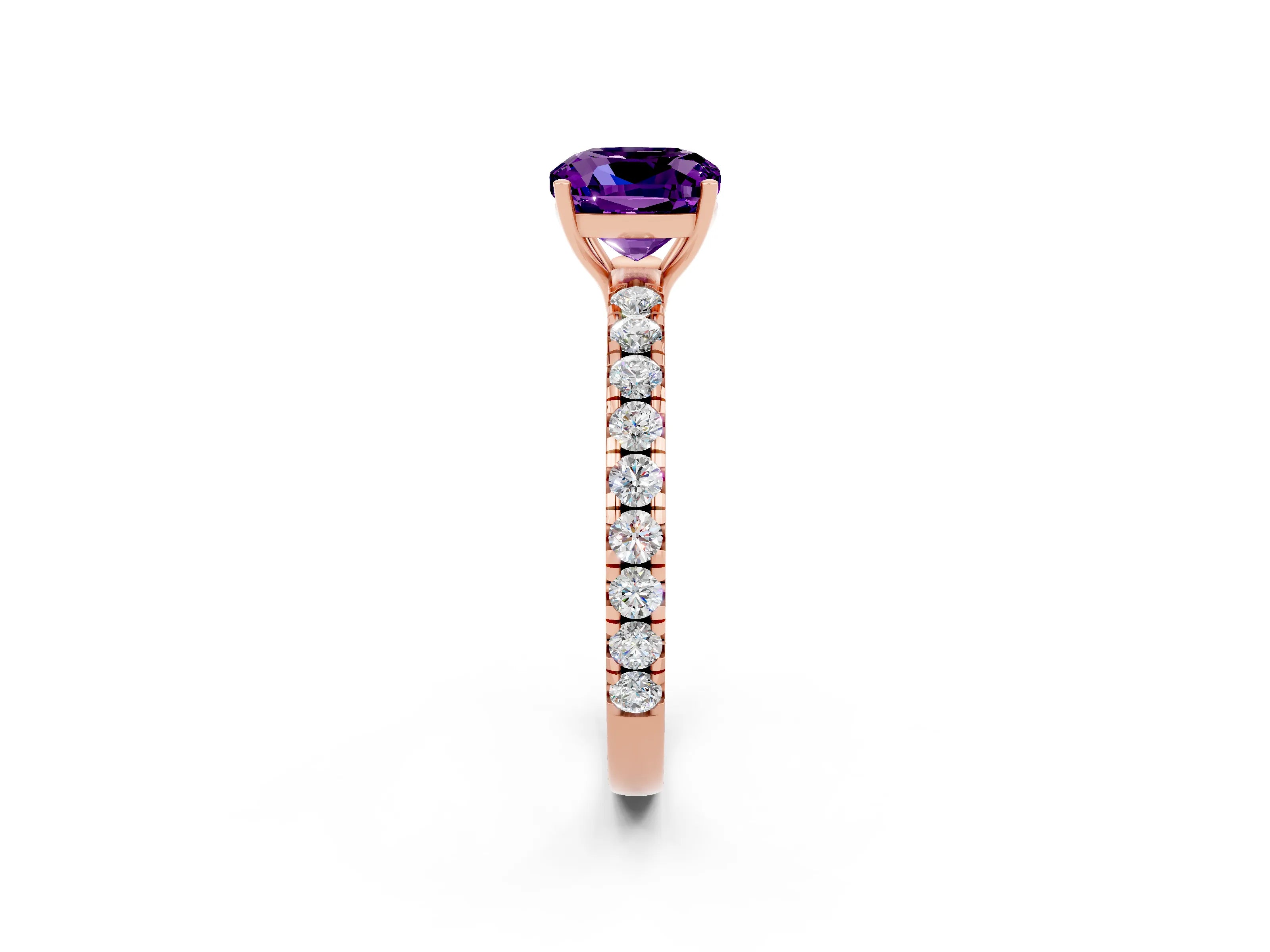 Rose gold Cushion Cut Amethyst Pavé Solitaire Engagement Ring with Four-Prong Setting_14