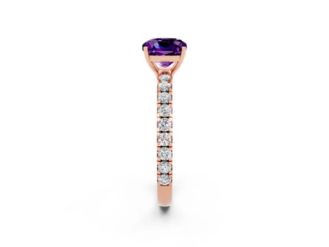 Rose gold Cushion Cut Amethyst Pavé Solitaire Engagement Ring with Four-Prong Setting_14
