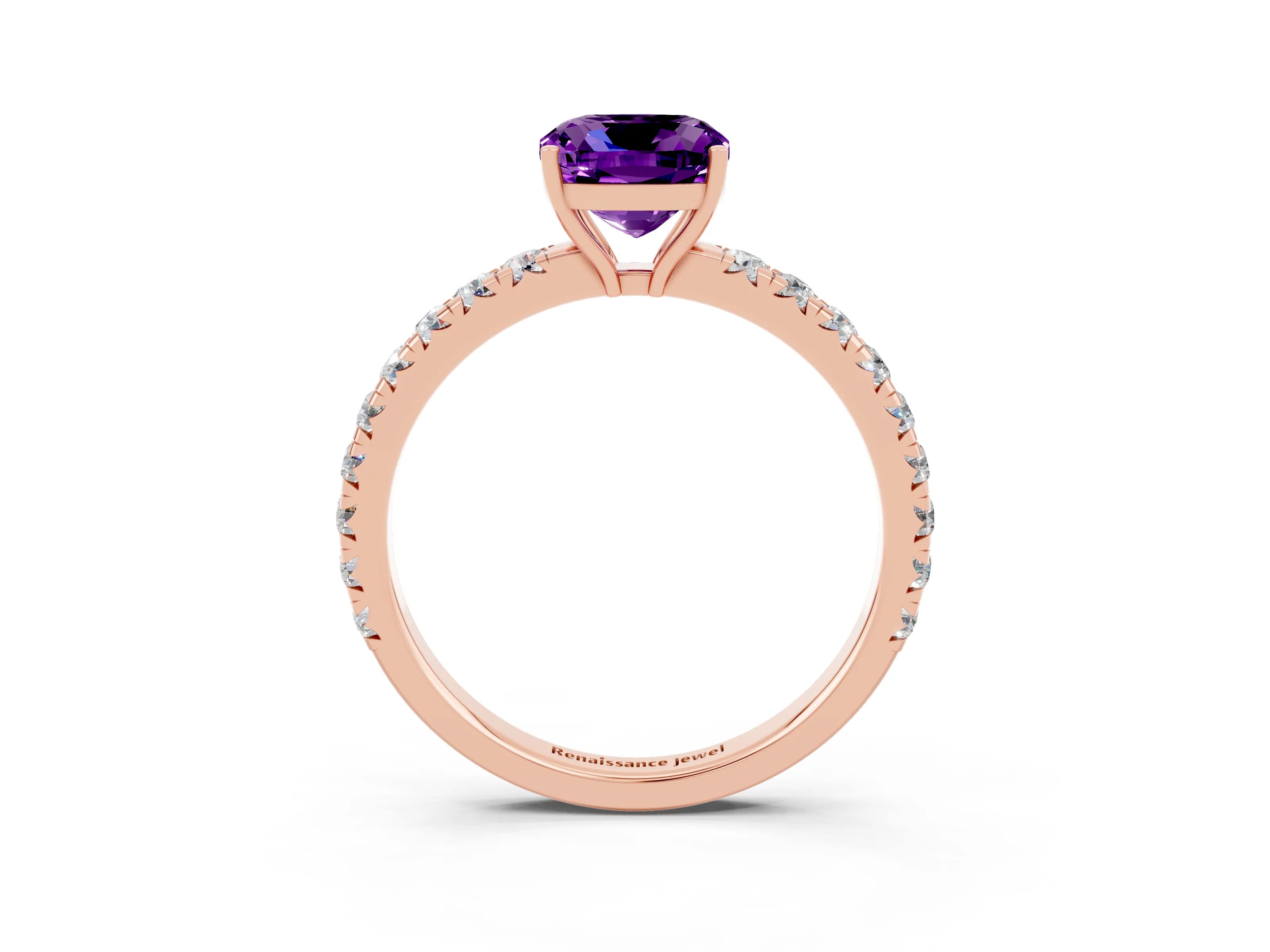 Rose gold Cushion Cut Amethyst Pavé Solitaire Engagement Ring with Four-Prong Setting_15