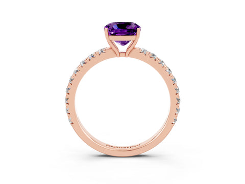 Rose gold Cushion Cut Amethyst Pavé Solitaire Engagement Ring with Four-Prong Setting_15