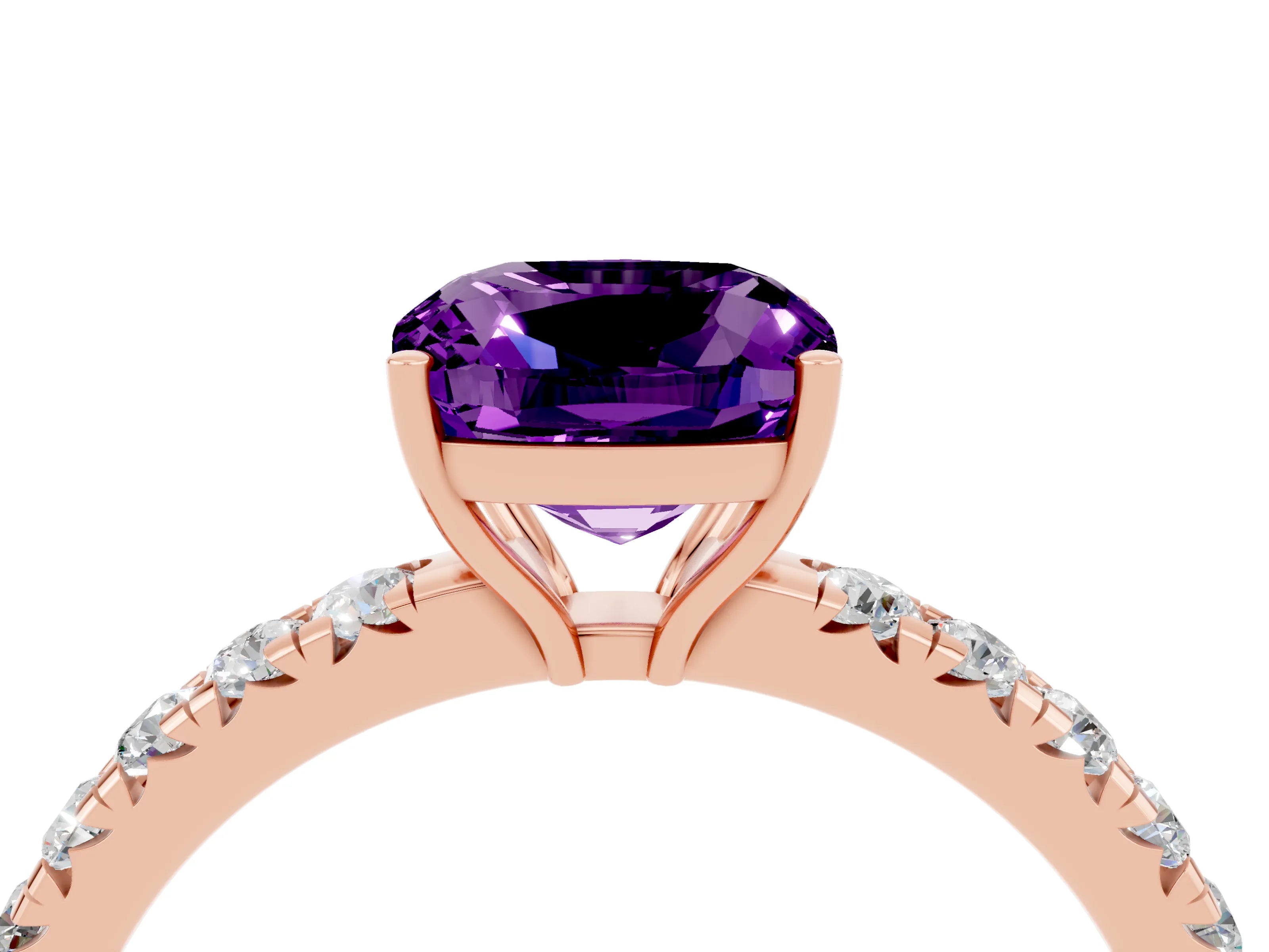 Rose gold Cushion Cut Amethyst Pavé Solitaire Engagement Ring with Four-Prong Setting_16