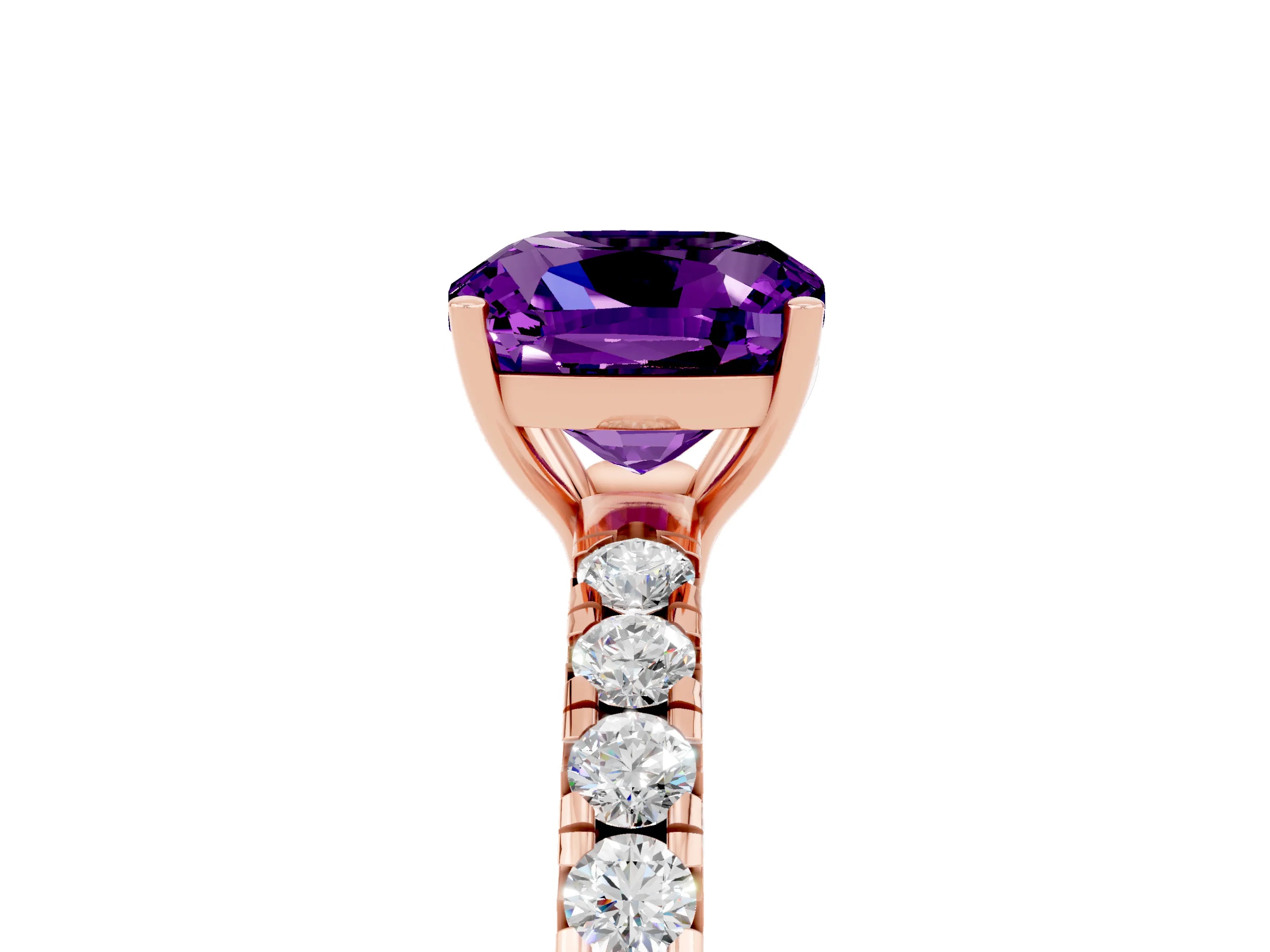 Rose gold Cushion Cut Amethyst Pavé Solitaire Engagement Ring with Four-Prong Setting_17