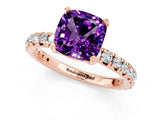 Rose gold Cushion Cut Amethyst Pavé Solitaire Ring with Round Band and Prong Setting_25