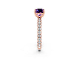 Rose gold Cushion Cut Amethyst Pavé Solitaire Ring with Round Band and Prong Setting_26