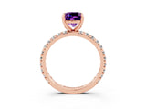 Rose gold Cushion Cut Amethyst Pavé Solitaire Ring with Round Band and Prong Setting_27