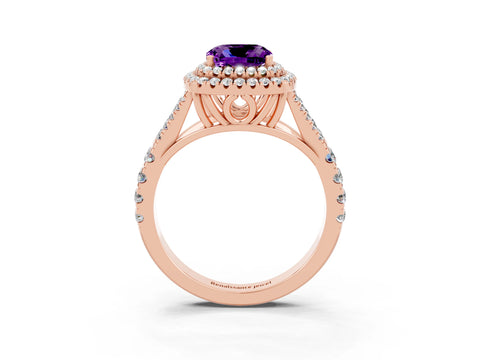 Rose gold Cushion Cut Amethyst Pavé Split Shank Double Halo Engagement Ring_3