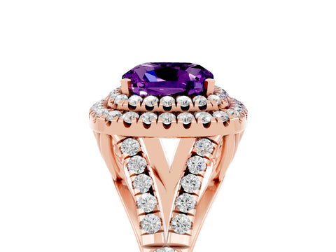 Rose gold Cushion Cut Amethyst Pavé Split Shank Double Halo Engagement Ring_5