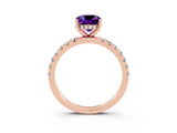 Rose gold Cushion Cut Amethyst Pave Band Solitaire Ring with Four-Prong Setting_27