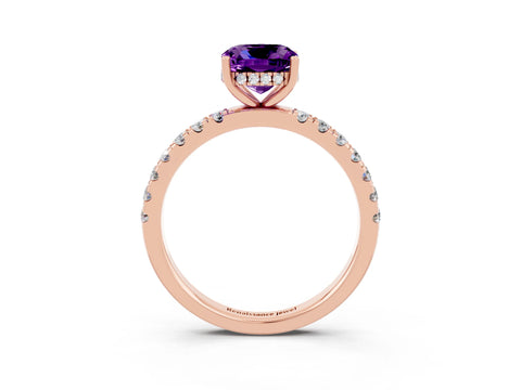 Rose gold Cushion Cut Amethyst Pave Band Solitaire Ring with Four-Prong Setting_27