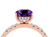 Rose gold Cushion Cut Amethyst Pave Band Solitaire Ring with Four-Prong Setting_28