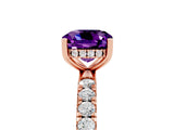 Rose gold Cushion Cut Amethyst Pave Band Solitaire Ring with Four-Prong Setting_29