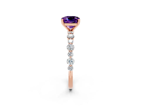 Rose gold Cushion Cut Amethyst Prong Set Engagement Ring with Pavé Band_2