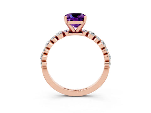 Rose gold Cushion Cut Amethyst Prong Set Engagement Ring with Pavé Band_3
