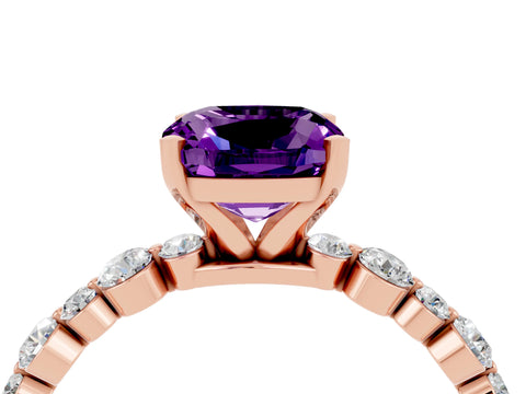 Rose gold Cushion Cut Amethyst Prong Set Engagement Ring with Pavé Band_4