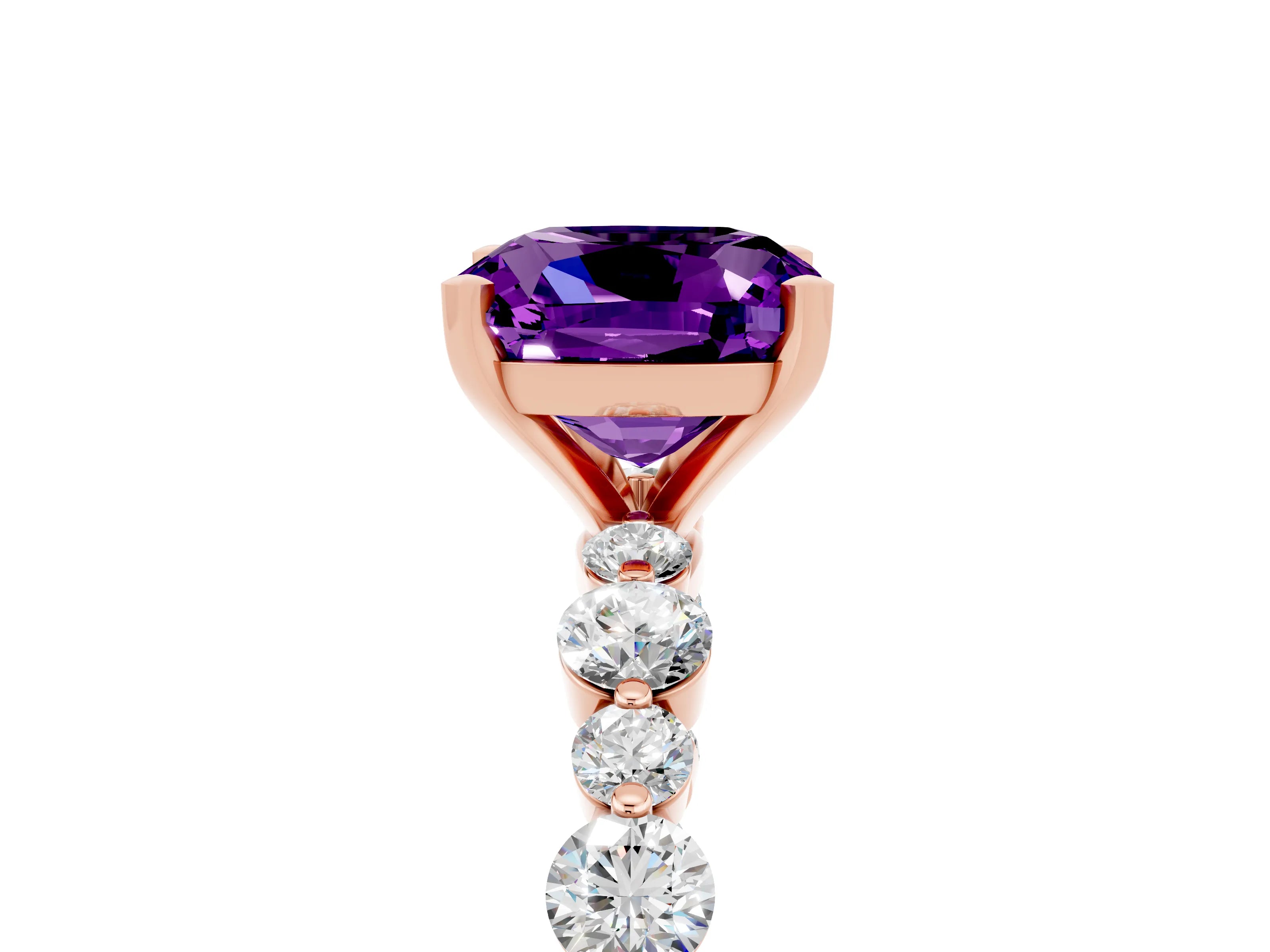 Rose gold Cushion Cut Amethyst Prong Set Engagement Ring with Pavé Band_5