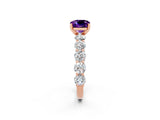 Rose gold Cushion Cut Amethyst Prong Setting with Side Stones on a Pave Band_2
