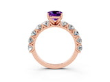 Rose gold Cushion Cut Amethyst Prong Setting with Side Stones on a Pave Band_3