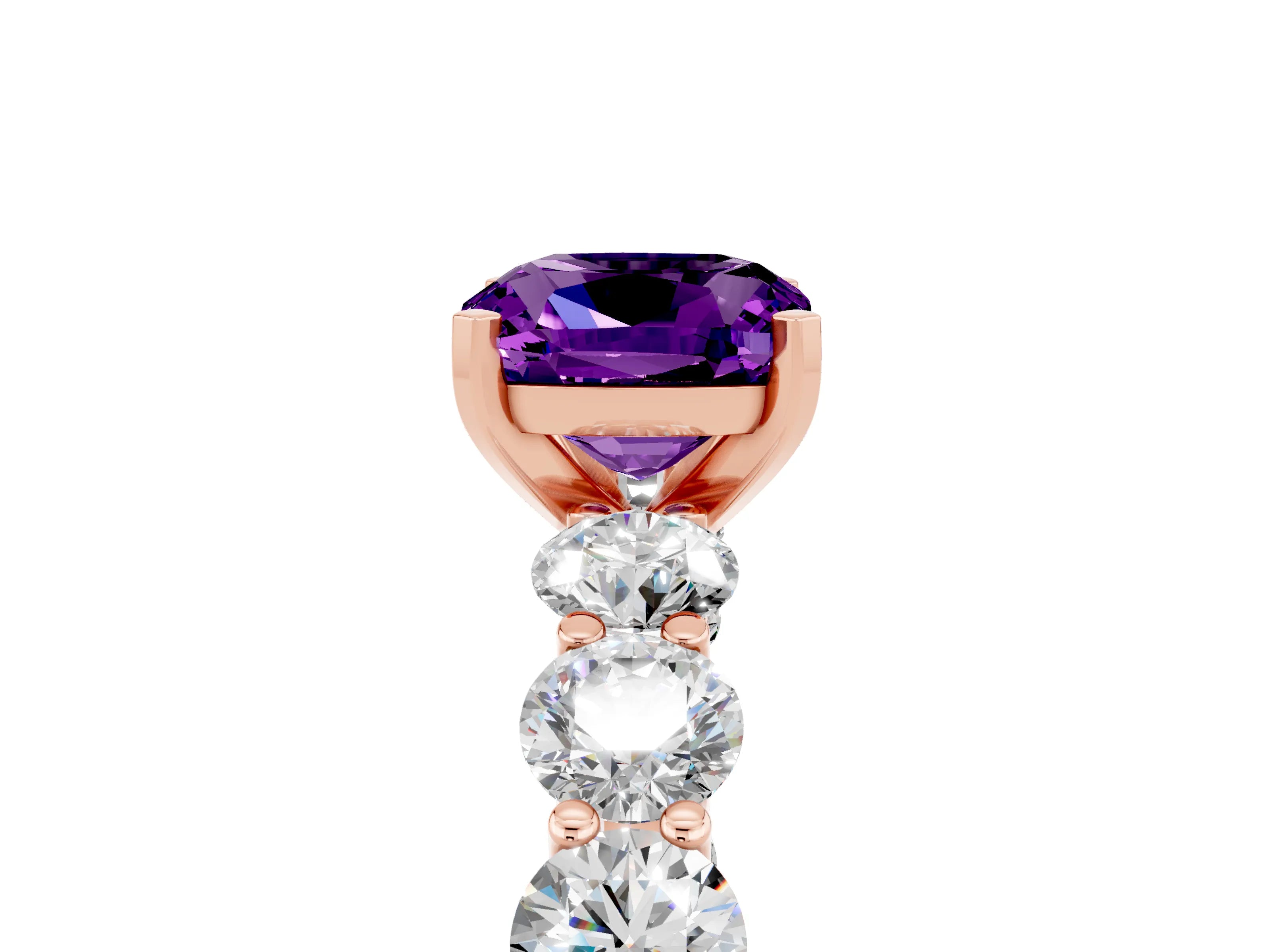 Rose gold Cushion Cut Amethyst Prong Setting with Side Stones on a Pave Band_5