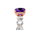 Rose gold Cushion Cut Amethyst Prong Setting with Side Stones on a Pave Band_5