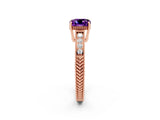 Rose gold Cushion Cut Amethyst Ring with Milgrain Pavé Band and Four-Prong Setting_14