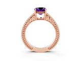 Rose gold Cushion Cut Amethyst Ring with Milgrain Pavé Band and Four-Prong Setting_15