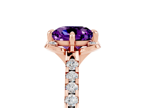 Rose gold Cushion Cut Amethyst Ring with Pavé Band and Floral Prong Setting_5