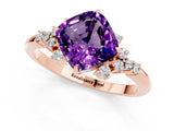 Rose gold Cushion Cut Amethyst Ring with Side Stones and Four-Prong Setting_37