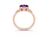 Rose gold Cushion Cut Amethyst Ring with Side Stones and Four-Prong Setting_39
